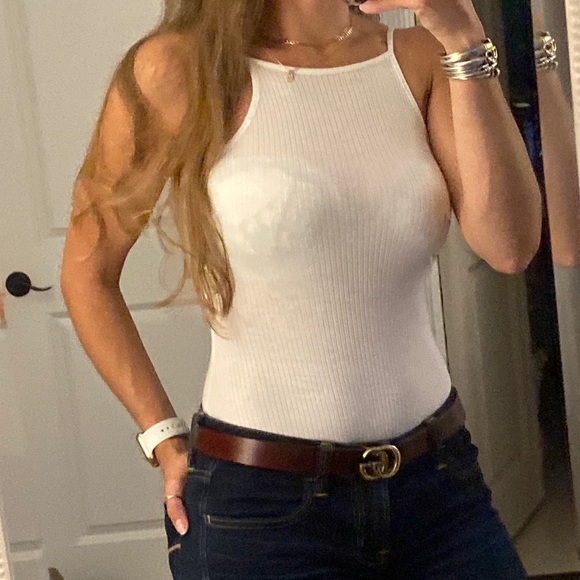 Charlotte Russe Tops - Charlotte Russe Solid White Ribbed Bodysuit